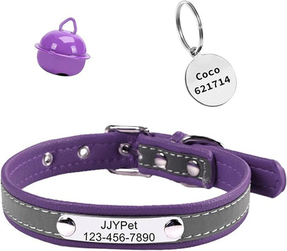 Personalized Reflective Cat Collars with Name Tag and Plated,Engraved Custom Cat Collar with Name and Phone,Kitten Collar with Safety Buckle Adjustable for Cats and Kitten(Purple)