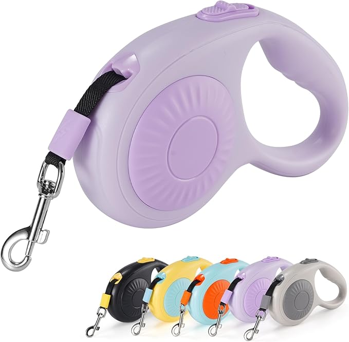 JSXD 360° Tangle-Free Retractable Dog Leash with One-Handed Brake, Pause, Lock, 10 ft Strong Nylon Tape Pet Walking Leash,Suitable for Cats, Small and Medium Dogs up to 66 lbs (Purple, 10 ft)