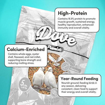 Mycelium Dove Premier Wild Bird Seed (5 LB Bag) | Organic, High-Protein Bird Food for Doves, Pigeons & Ground-Feeding Birds | Supports Brain & Heart Health | Non-GMO, USA Made, Filler Free