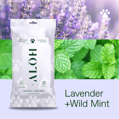 ALŌH Hypoallergenic | All-Natural | Multi-Purpose Pet Wipes. Lavender + Wild Mint 50ct Wipes