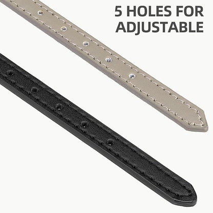 PUPTECK 2 PCS Soft Genuine Leather Cat Kitten Collar with Bells Adjustable for Girl Boy Cats Puppy - Black, Khaki