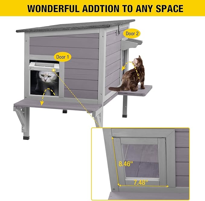 Aivituvin Cat House with Insulated Liner, Heated Feral Cats Shelter, Weatherproof Cat Condos Outdoor Indoor