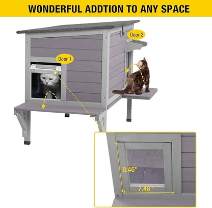 Aivituvin Cat House with Insulated Liner, Heated Feral Cats Shelter, Weatherproof Cat Condos Outdoor Indoor