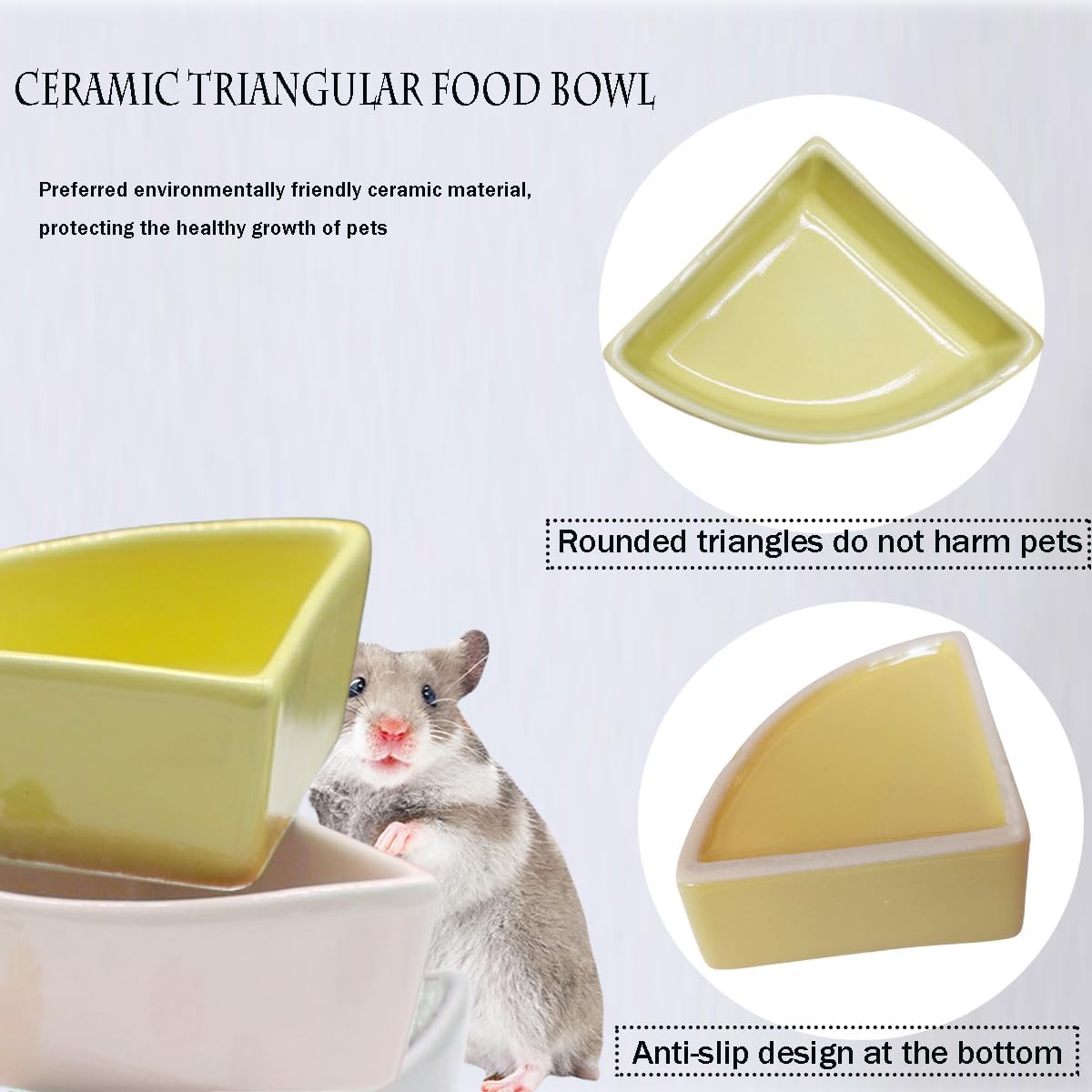 2 Pcs Ceramic Feeding Bowls for Small Pets, Anti-Tip, Anti-Slip and Easy to Clean Hamster Food Bowl,Ideal for Hamster,Gerbil, Sugar Glider, Mice, Chinchilla, Hedgehog(Yellow + White)