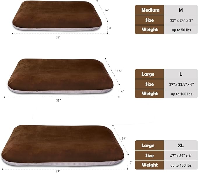Magic Dog Super Soft Large Dog Bed Orthopedic Pet Beds 39 Inch Washable Anti Slip Dog Sleeping Mattress with Removable Cover, Dark Brown L