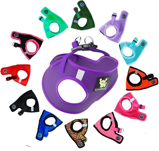 EcoBark Step in Dog Harness Vest - Reflective Soft Ultra Padded Mesh Dog Harnesses for XXS, XS, Small, and Medium Dogs Eco-Friendly Comfort Secure Halter No Pull Adjustable Pet Vest (Small, Purple)