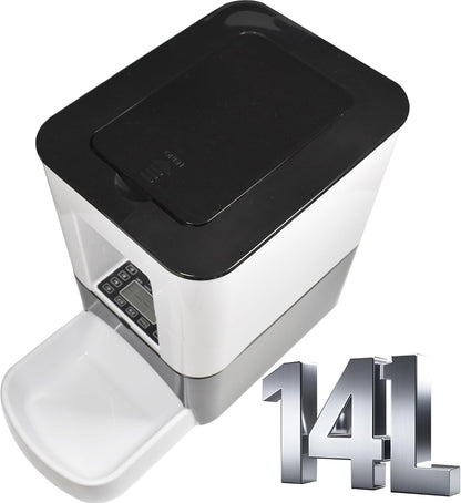 14L Automatic Dog Feeder Large Breed, Programmable Auto Pet Food Dispenser, Timed Dog Feeder Extra Large, Portion Control, 1200mAh Battery and Plug-in Power (White)