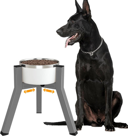 Dog Bowl Stand, Adjustable Width for 7-10.6'' Bowls, Raised Dog Food & Water Bowls, 11'' Tall, Grey (Bowl Not Included)