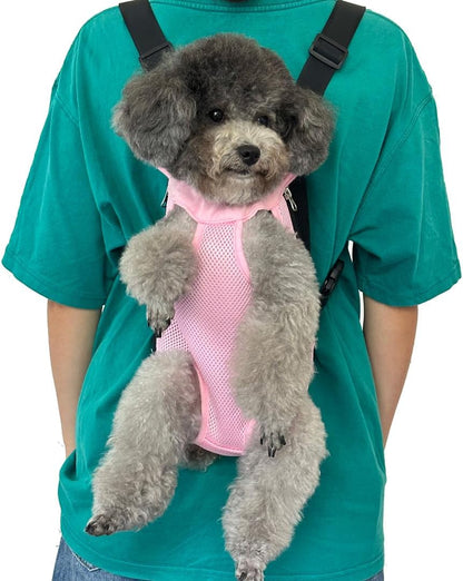 Pet Dog Carrier Backpack, Portable Breathable Mesh Chest Carrier, Polyester Woven Double Shoulder Pet Bag for Outdoor Adventures (Pink, Medium)