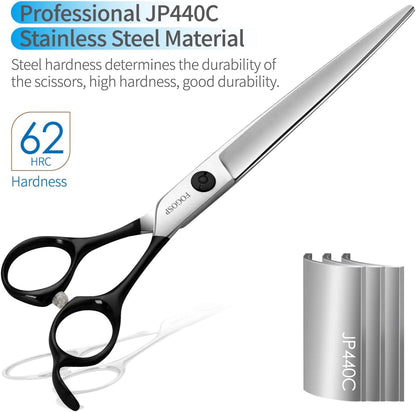 Professional Dog Grooming Scissors Straight 7.5" Pet Grooming Shears for Cutting Small Dogs Cat Thick Hair Japan 440C Stainless Steel Right Handed(7.5in Straight,Black)