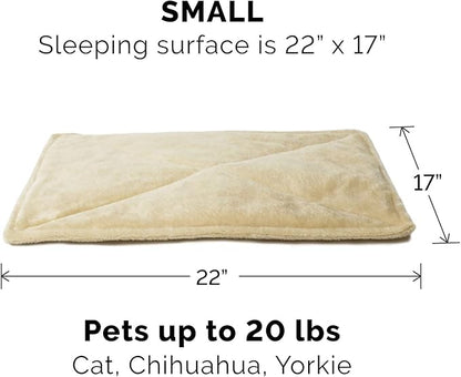 Furhaven ThermaNAP Self-Warming Cat Bed for Indoor Cats & Small Dogs, Washable & Reflects Body Heat - Quilted Faux Fur Reflective Bed Mat - Cream, Small