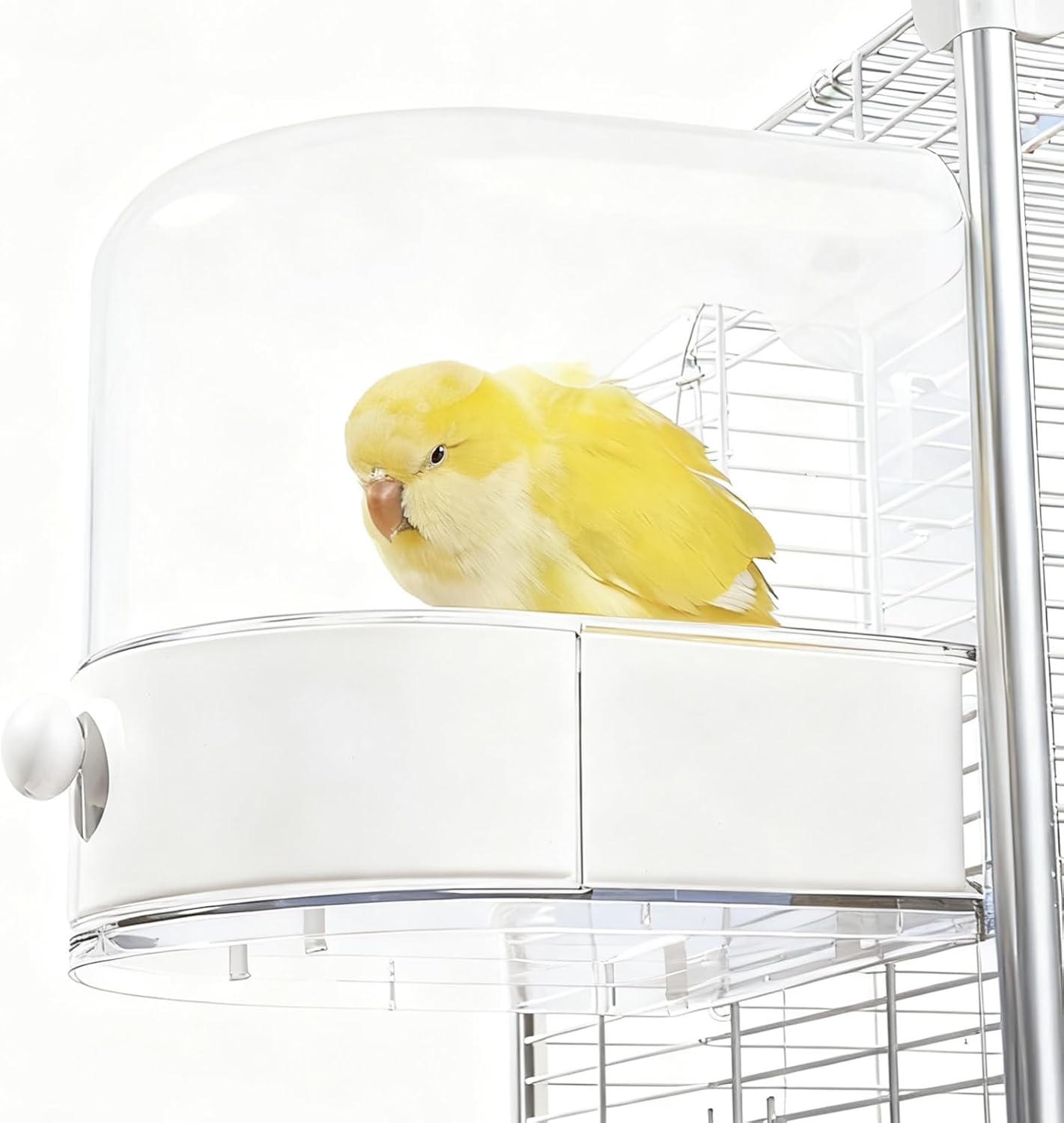 mini&moe Bird Bath for Cage, 4 in 1 Multifunction Birds House/Bath/Litter Box/Feeder Room, Bird Cage Accessories for Pet Birds Conure Budgies Cockatiels Lovebird,Finches, Parakeets, Mannikin, White