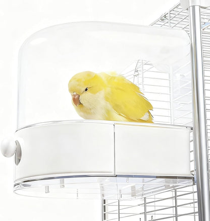 mini&moe Bird Bath for Cage, 4 in 1 Multifunction Birds House/Bath/Litter Box/Feeder Room, Bird Cage Accessories for Pet Birds Conure Budgies Cockatiels Lovebird,Finches, Parakeets, Mannikin, White