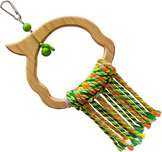 Bird Swing for Parrots – Extra Strong Natural Wood and Rope Hanging Toy for Medium-Sized and Small Birds,Cage Perch Accessory for Macaws,Cockatoos,Parakeets,African Greys,Conures