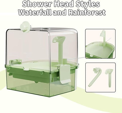 Automatic Bird Baths for Cage – Indoor Parakeet Bath with Pump, Bird Shower with 2 Modes Running Water, Bird Cage Accessory for Pet Birds Conure Budgies Cockatiels Lovebird(Green)