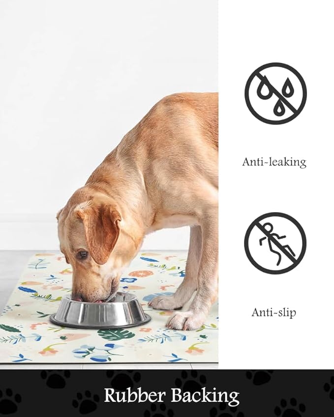 Pet Feeding Mat-Absorbent Dog Mat for Food and Water Bowl-No Stains Quick Dry Water Dispenser Mat-Dog Accessories Pet Supplies-Bowl for Messy Drinkers（LIGHTFLOWERS,12"x19"