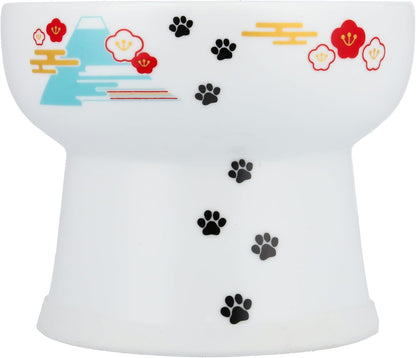 Necoichi Elevated Cat Water Bowl – Ceramic Raised Cat Bowl, Prevents Neck & Whisker Fatigue – Dishwasher & Microwave Safe – Pet Water Bowl for Cats (Fuji, Extra Tall)