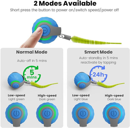 2025 New Speedy Tail Cat Toy for Bored Indoor Adult Cats, Interactive Pet Toy Ball with Tail, Smart Rolling Ball for Cats, Automatic Moving Ball Can Fast Rolling on Carpet (Blue)