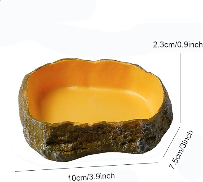 2 Pack Reptile Food and Water Bowls, Resin Simulation Feeding Dishes for Lizards Snakes Tortoises, Terrarium Decorative Landscape Bowls