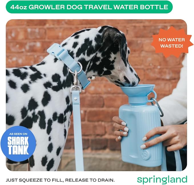 Springer by Springland Dog Water Bottle | Portable Travel Water Bottle Dispenser for Dogs | Dog Gift Seen on Oprah's Favorite Things, Shark Tank | Leak-Proof Bottles | BPA-Free 44oz Sky Blue