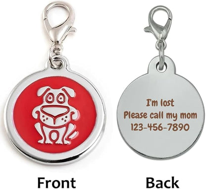Personalized Funky Dog Design Pet ID Tags with Quick Tag Clip - Happy pet ID Tags, Puppy Name tag, Custom Laser Engraved pet Tags (Dog-Round-Small: Red)