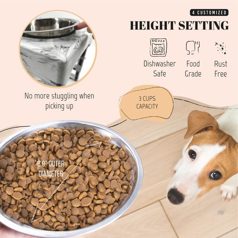 AVERYDAY Small Dog Bowls Elevated, 4 Height Adjustable Raised Dog Bowl Stand with 2 Stainless Steel Food and Water Bowls Set, Tall Dogs Feeding Station with Anti-Slip Base for Small Medium Breeds Dogs