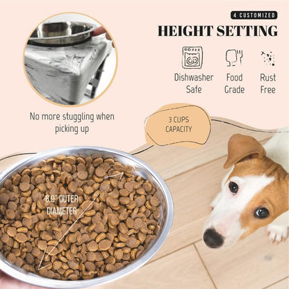 AVERYDAY Small Dog Bowls Elevated, 4 Height Adjustable Raised Dog Bowl Stand with 2 Stainless Steel Food and Water Bowls Set, Tall Dogs Feeding Station with Anti-Slip Base for Small Medium Breeds Dogs
