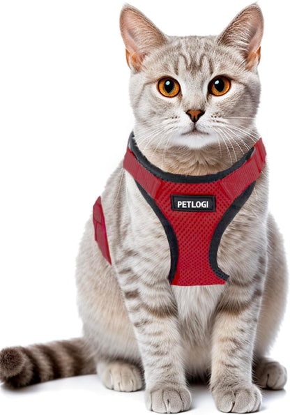Cat Harness Escape Proof with Leash for Walking, Travel Vest Soft Chest Support, Adjustable Size, Escape Proof Soft Adjustable Vest Harnesses, Breathable, Kittens, Small Dogs (美/背縄/紅1/S)