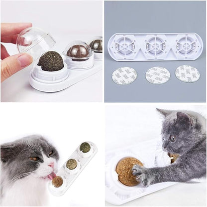 Catnip Wall Ball Toys – Rotatable Cat Snack Edible Balls with Natural Healthy Catnip | Silvervine | Gall Nut, Kitten Playing Chewing Cleaning Teeth Toy