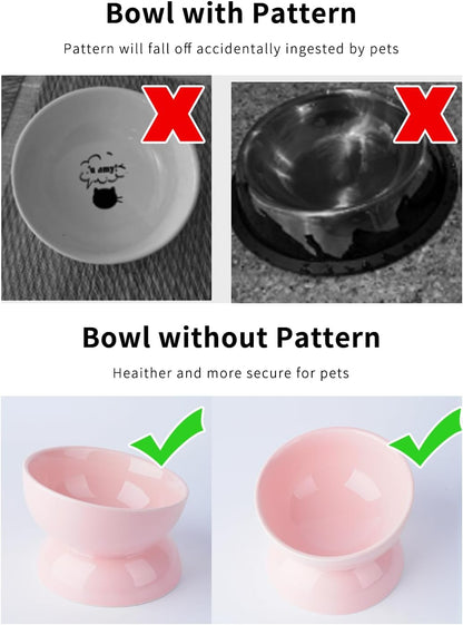 Cat Water Bowl, 16 OZ Ceramic Elevated Cat Bowls, 15° Tilted and Raised Pet Food Dish, Anti Vomiting Protect Pets' Spines and Whisker Fatigue