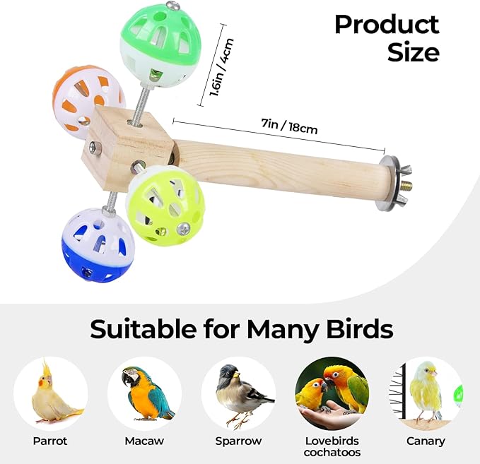 Bird Stand Perch Toy with Rotating Balls, Bird Toys for Parakeets, Ideal for Parakeets, Cockatiels & Lovebirds (NOT for Too Small BIRDCAGES - Avoid Unwanted Returns) 2PCS