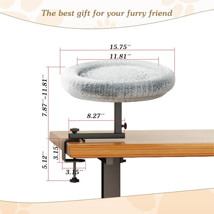 Cat Bed for Desk with Adjustable Height & 360 Rotation Elevated, Heavy-Duty Cat Desk Bed for Small Space, Soft & Comfortable Modern Unique Kitten Furniture, Indoor Cats Up to 60 lbs (Gray)