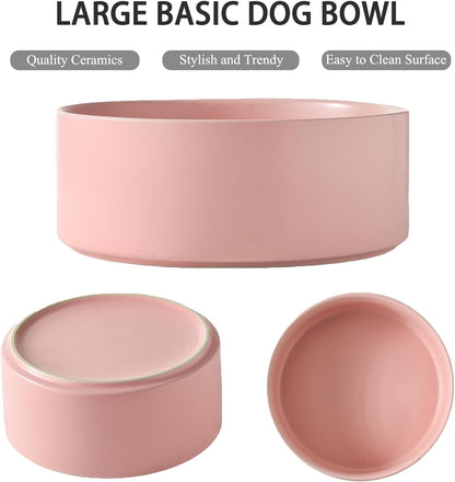 8'' Ceramic Raised Dog Bowl - 70Oz Dog Food & Water Bowl with Elevated Non-Slip Bamboo Stand, Dishwasher & Microwave Safe, Anti Vomiting Heavy Duty Pet Bowl for Medium and Large Dogs, Pink