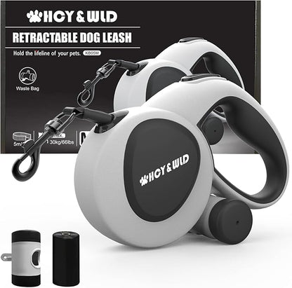 HCY&WLD Upgrade 3-in-1 Retractable Dog Leash with Integrated Dispenser & Poop Bags, 16 ft Heavy Duty Dog Leash with Anti-Slip Handle for Dogs up to 66 lbs, 360° Tangle-Free, One Button Brake & Lock