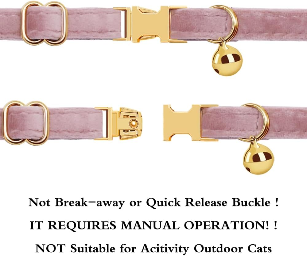 Personalized Cat Collar with Name Plate,Adjustable Tough Nylon Cat ID Collars with Bell,Customize Engraved Pet Name and Phone Number (Velvet Style B)