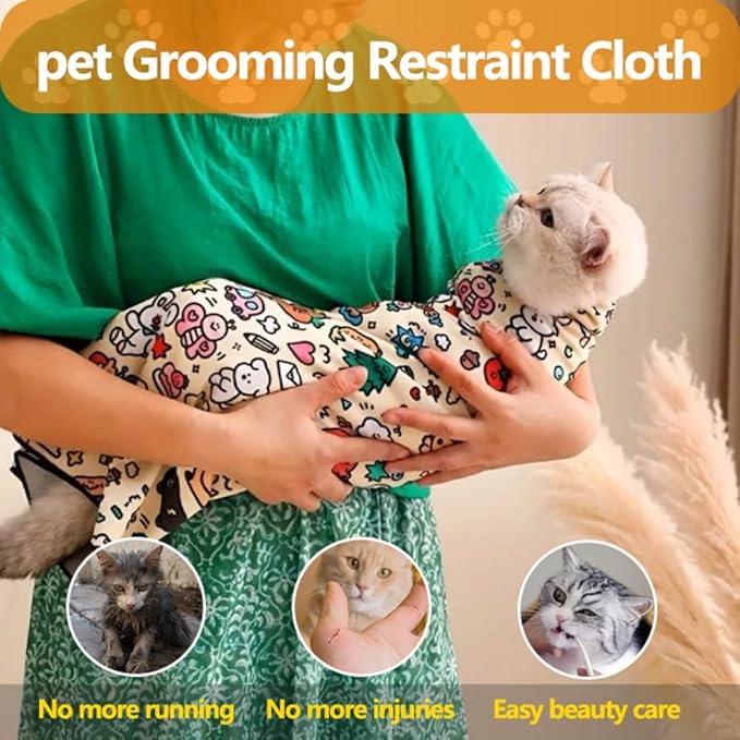 Magic Cat Wrap for Cutting Nails & Grooming, Self Adherent Fabric Wrap for Cats, Multi Functional Pet Grooming Towel Blanket, Wrap Snug and Groom for Cats, 21.7 in, Under 11 Ibs