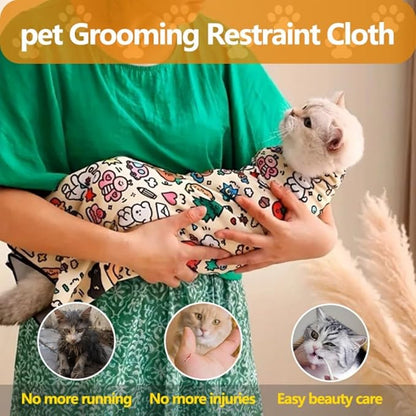 Magic Cat Wrap for Cutting Nails & Grooming, Self Adherent Fabric Wrap for Cats, Multi Functional Pet Grooming Towel Blanket, Wrap Snug and Groom for Cats, 21.7 in, Under 11 Ibs