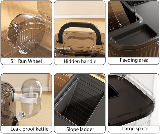 KAMEIOU Travel Small Animals Guinea Pig Suitcase Carrier for Hamster Hedgehog Ferret Guinea Pig Portable Cage Carrier with Running Wheel Water Bottle Breathable Large Space Two-Storey Animal Carriers