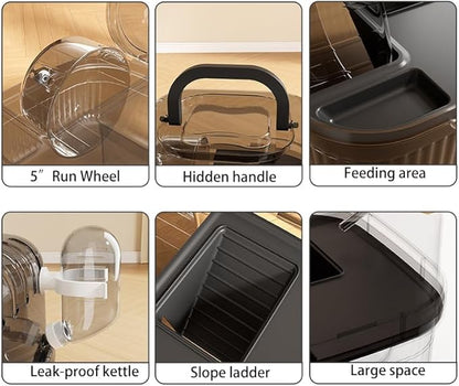 KAMEIOU Travel Small Animals Guinea Pig Suitcase Carrier for Hamster Hedgehog Ferret Guinea Pig Portable Cage Carrier with Running Wheel Water Bottle Breathable Large Space Two-Storey Animal Carriers