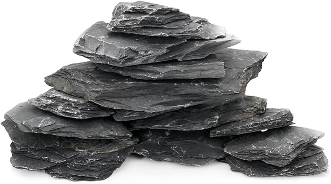 Unocho Natural Slate Stone Reptile Basking Platform Rocks 20LB Tortoise Habitat Flat Rocks for Aquarium Amphibian Vivariums Paludarium Garden Landscaping and Model Railroad(2-8 inches)