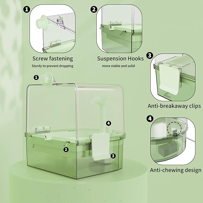 Automatic Bird Baths for Cage – Indoor Parakeet Bath with Pump, Bird Shower with 2 Modes Running Water, Bird Cage Accessory for Pet Birds Conure Budgies Cockatiels Lovebird(Green)