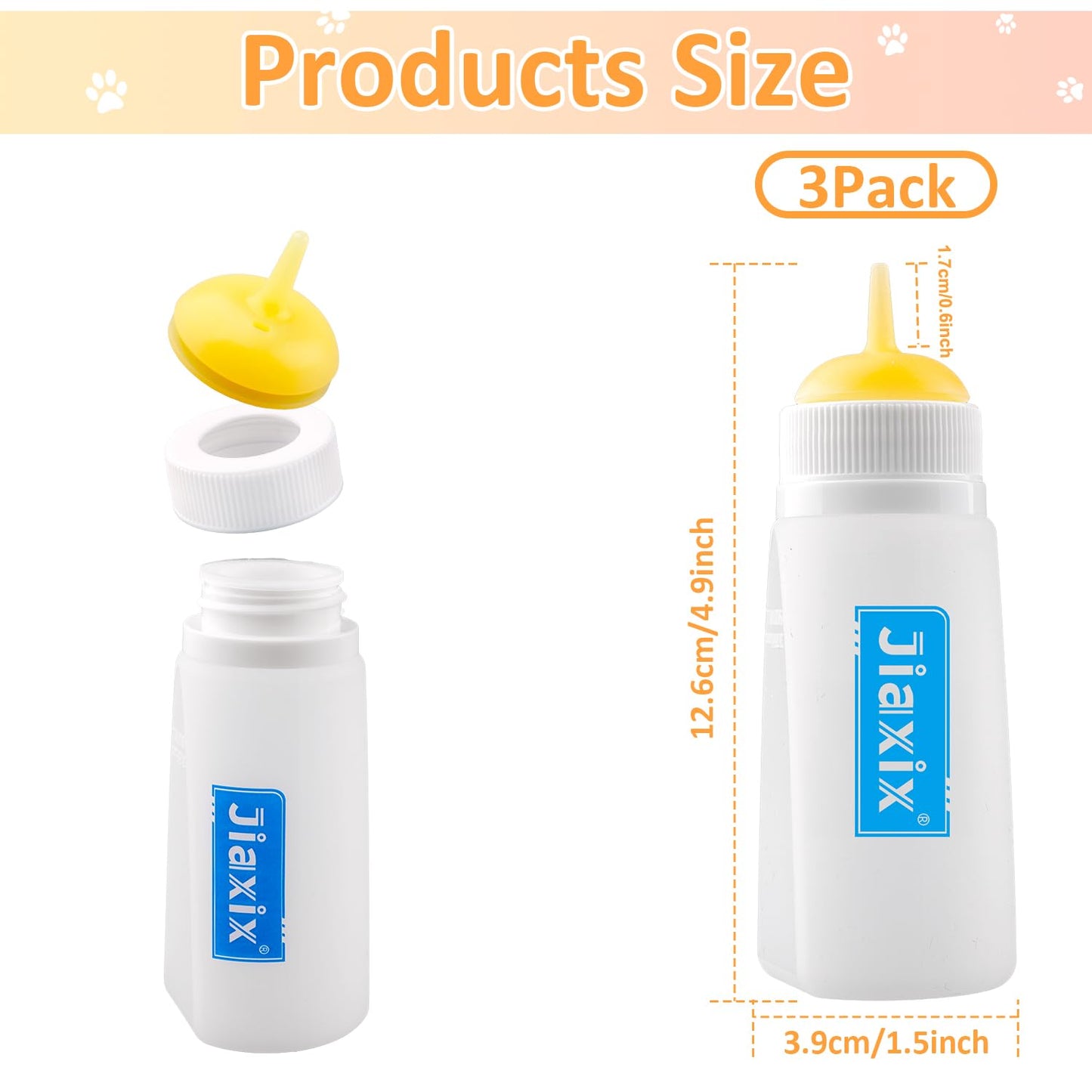 3 Pack Kitten Silicone Bottle Feeding Kit,Nipple & Feeding Kit for Kittens, Reusable Newborn Kitten Supplies, Suitable for Feeding Kitten, Puppy, Rabbit,Hamster (Yellow, Medium)