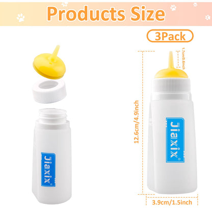 3 Pack Kitten Silicone Bottle Feeding Kit,Nipple & Feeding Kit for Kittens, Reusable Newborn Kitten Supplies, Suitable for Feeding Kitten, Puppy, Rabbit,Hamster (Yellow, Medium)
