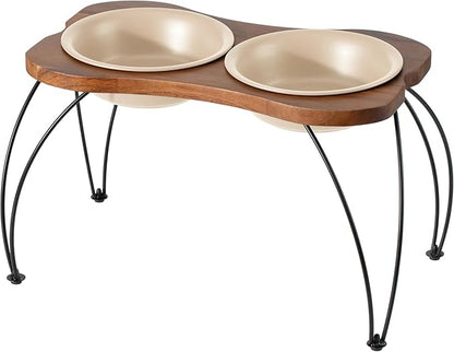 Ceramic 8.7-inch Raised Double-Bowl Set with Non-Slip Stand, Food & Water Dishes for Large Dogs, Wide Opening with Rounded Edges(Oat Beige)