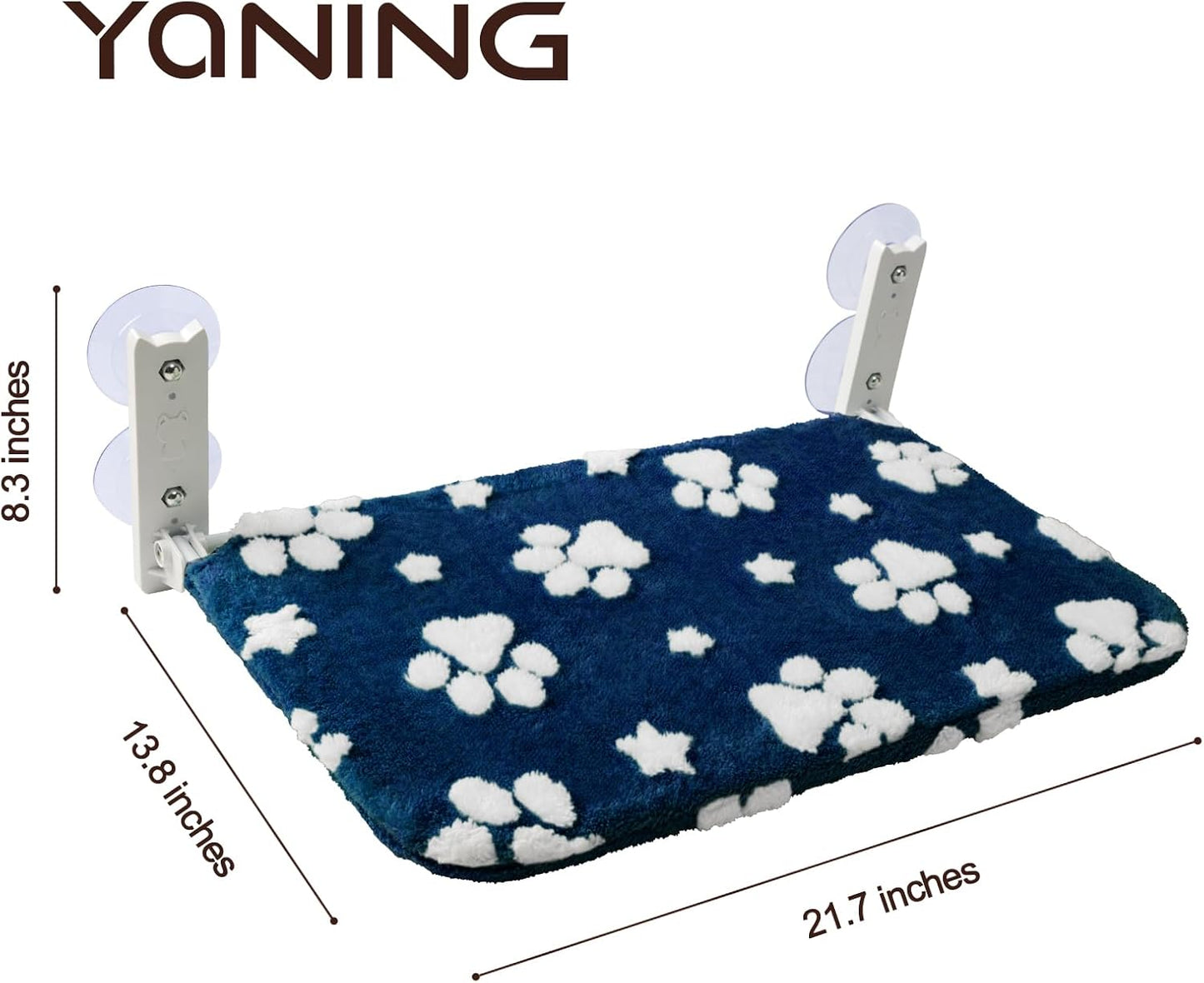 Cat Window Perch, Foldable Cat Window Hammock with Cute 3D Textured Flower Cover and Strong Suction Cups, Cordless Window Seat Bed for Indoor Cats (Navy Paw, Large)