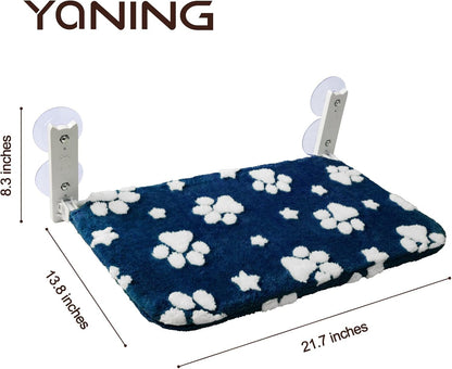 Cat Window Perch, Foldable Cat Window Hammock with Cute 3D Textured Flower Cover and Strong Suction Cups, Cordless Window Seat Bed for Indoor Cats (Navy Paw, Large)