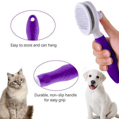 Cat Grooming Brush, Pets Skin Friendly Self Cleaning Slicker Massage Brushes for Shedding Dogs Cats Hair Gentle Remove Loose Undercoat with Long or Short Hairs for All Fur Type- UPGRADED