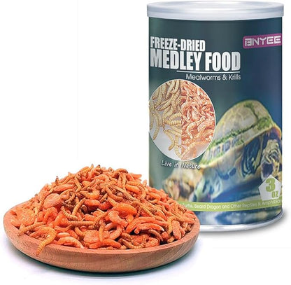 Aquatic Turtle Medley Food - Freeze Dried Shrimp & Mealworms for Aquatic Turtle, Beard Dragon and Other Reptiles & Amphibians