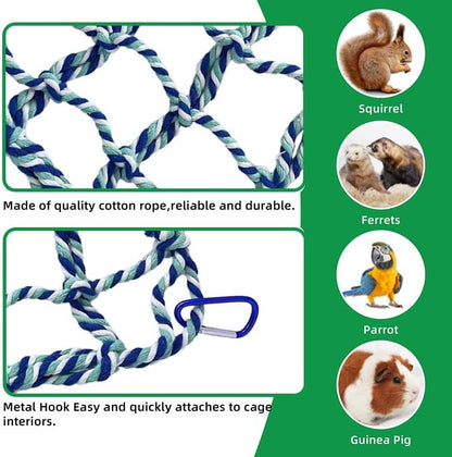 2 Pcs Cotton Rope Hammock & Bridge with 4 Hooks for Cage Accessories - Rat, Bird & Hamster (12.6 x 9.84 inch, Red)