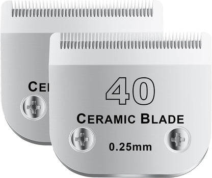 40# Detachable Pet Dog Grooming Clipper Ceramic Blade,Compatible with Andis Size 40 Cut Length 1/100"(0.25mm),Compatible with andis/wahl/Oster Dog Clippers 2PCS